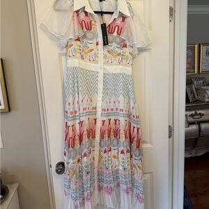 Beulah White and Pink Patterned Maxi Dress